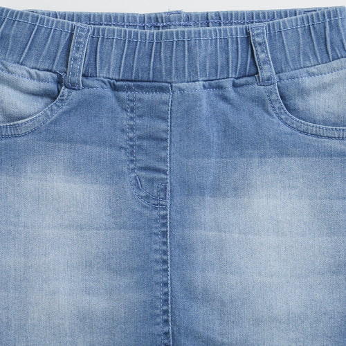 Light Blue Denim Skirt with Frayed Hem S873