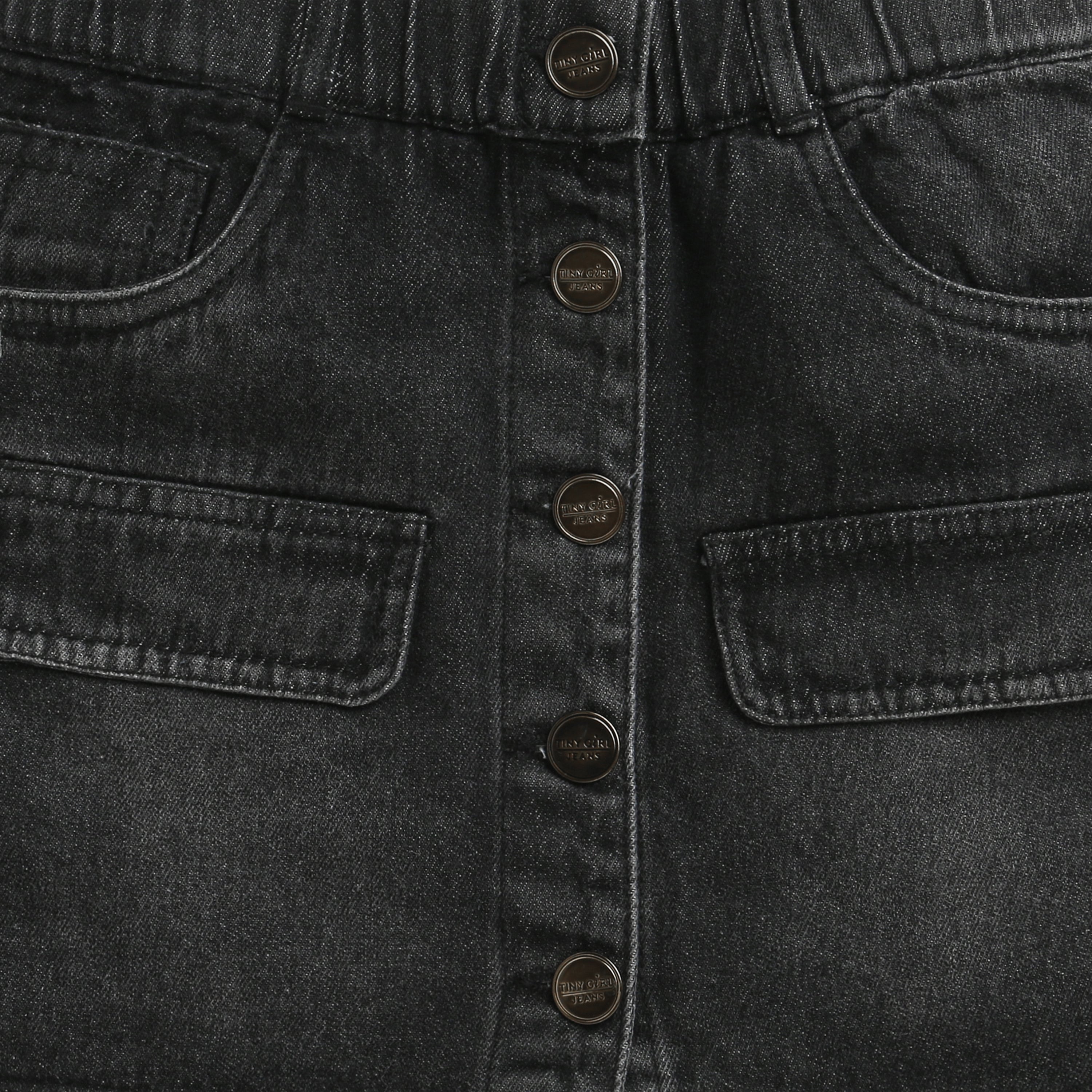 Black Denim Button-Front Skirt for Girls S892
