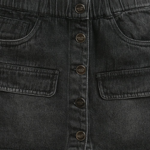 Black Denim Button-Front Skirt for Girls S892