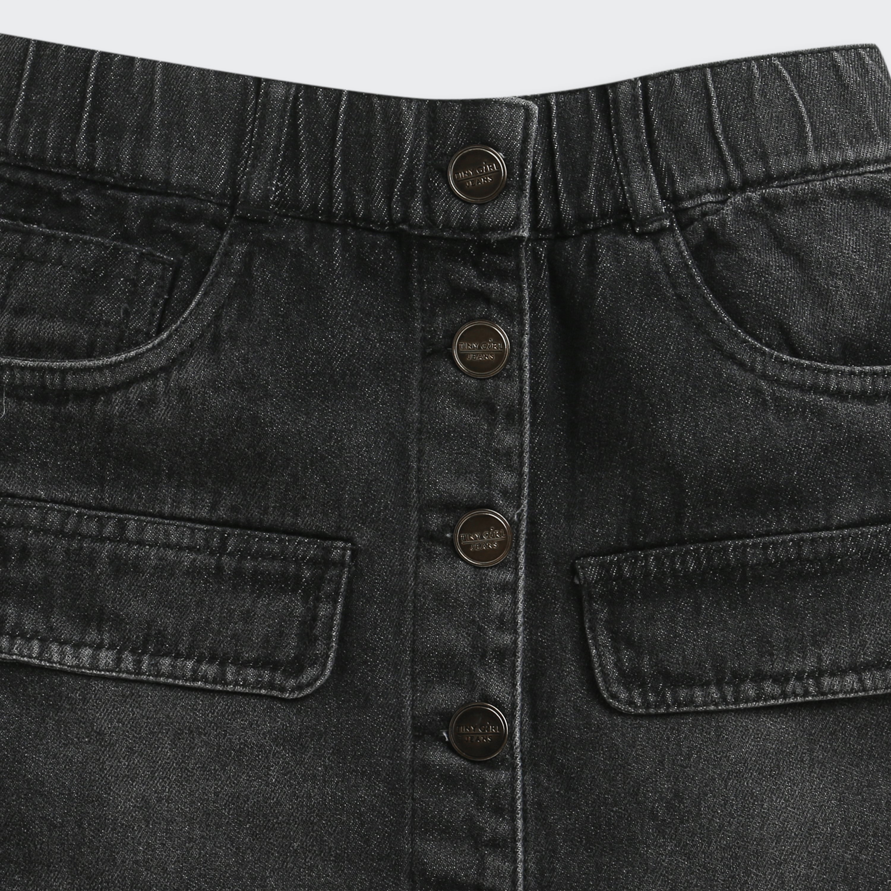 Black Denim Button-Front Skirt for Girls S892