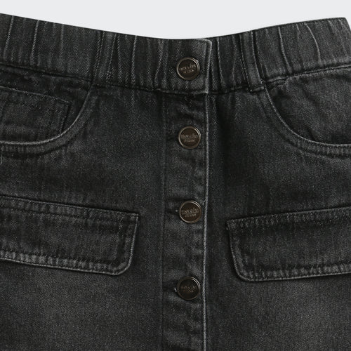 Black Denim Button-Front Skirt for Girls S892