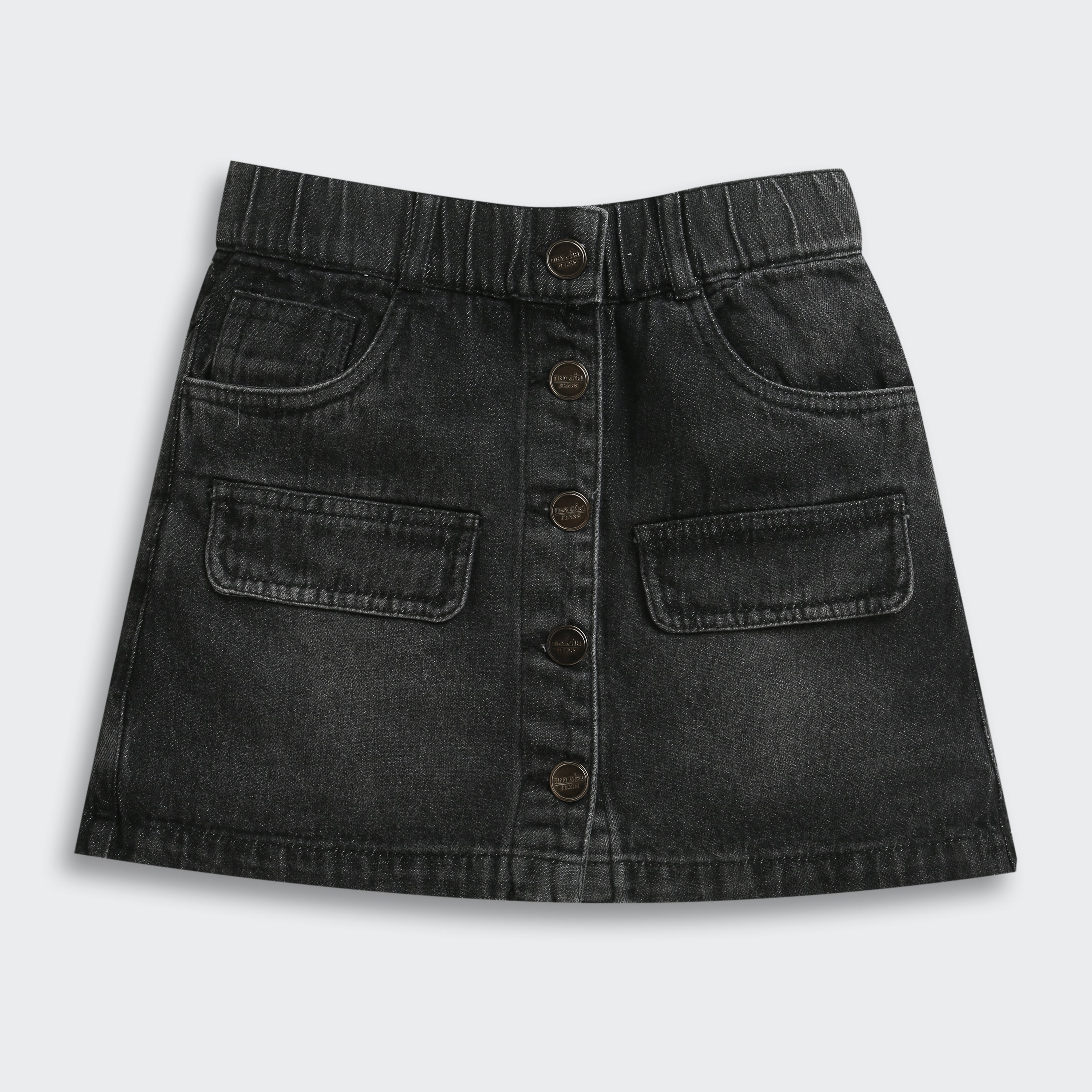 Black Denim Button-Front Skirt for Girls S892