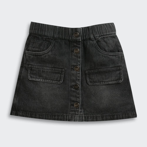 Black Denim Button-Front Skirt for Girls S892