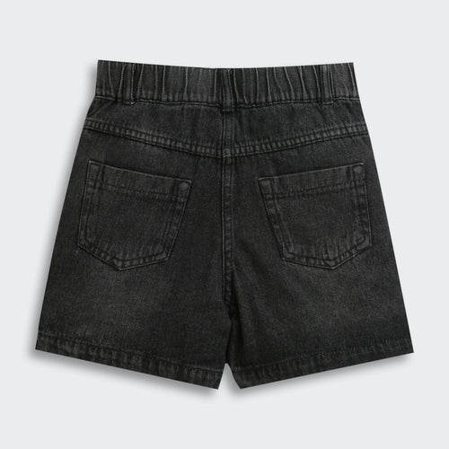 Black Denim Button-Front Skirt for Girls S892