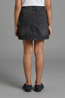 Black Denim Button-Front Skirt for Girls S892