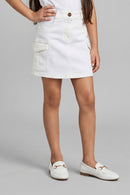 White Skirt with Cargo Pockets for Girls S900