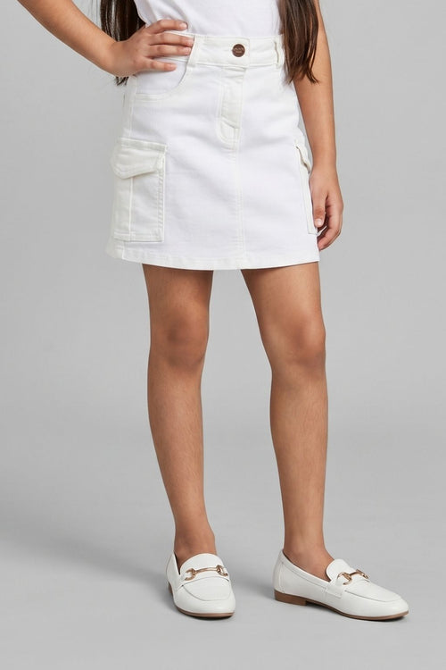 White Skirt with Cargo Pockets for Girls S900