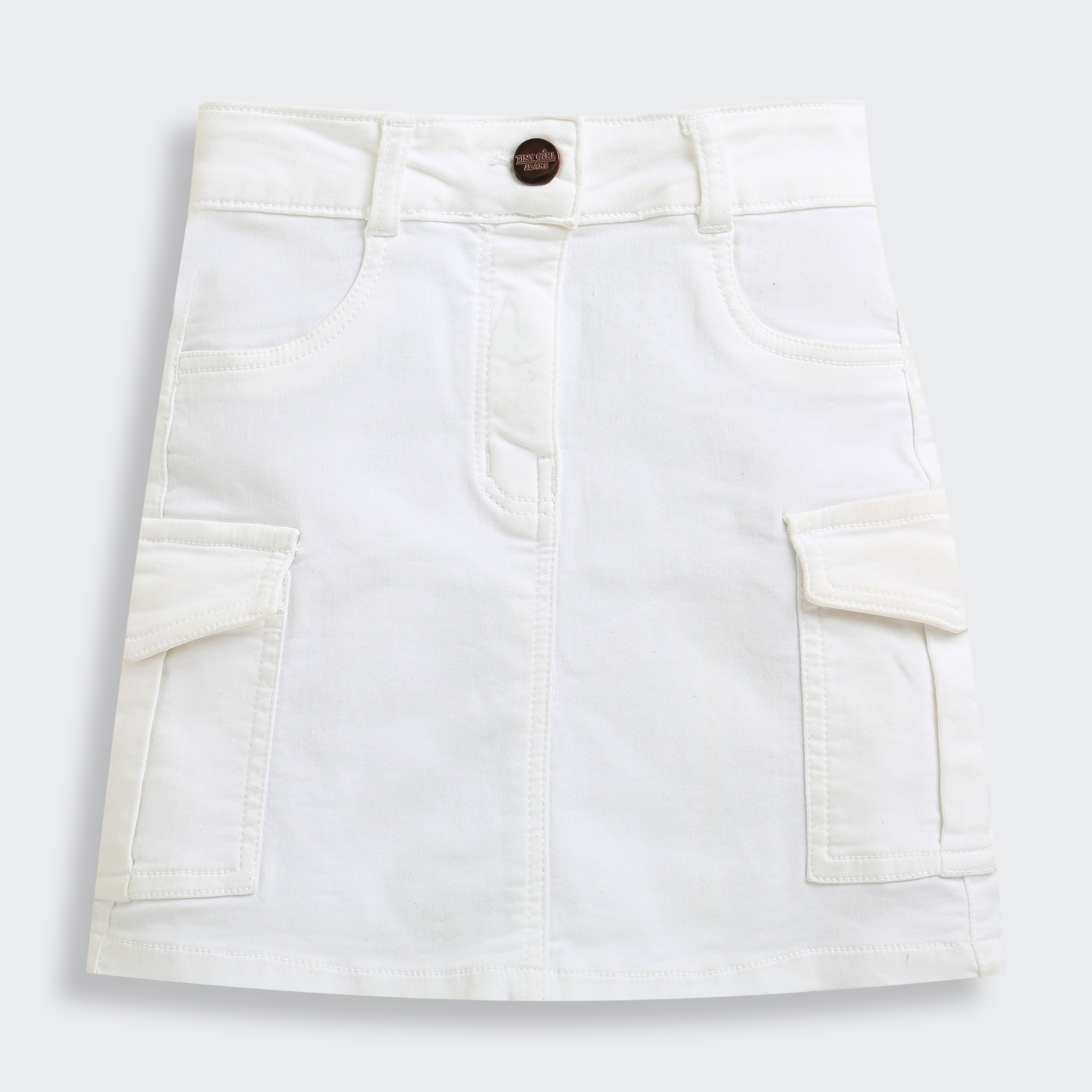 White Skirt with Cargo Pockets for Girls S900