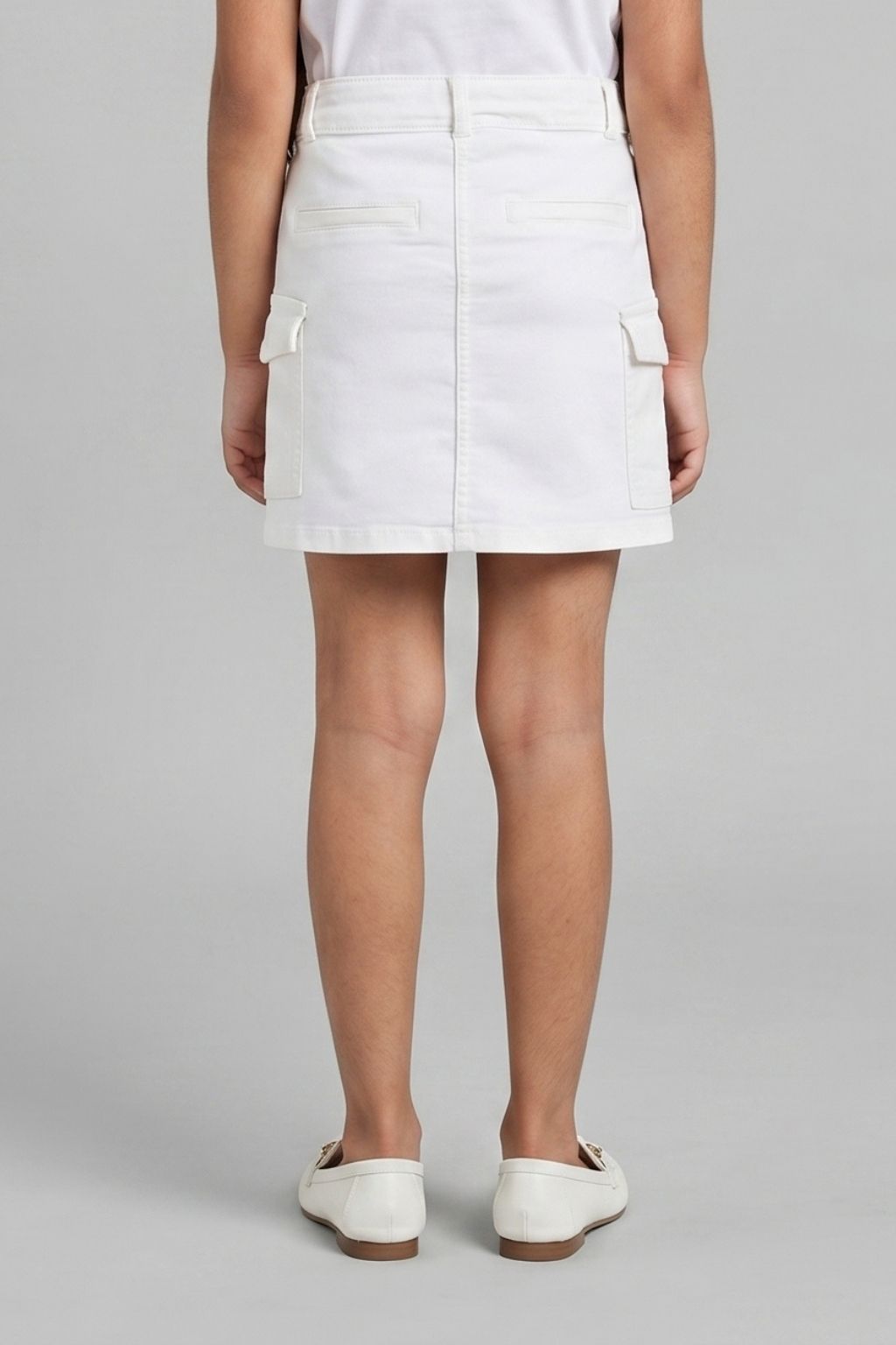 White Skirt with Cargo Pockets for Girls S900