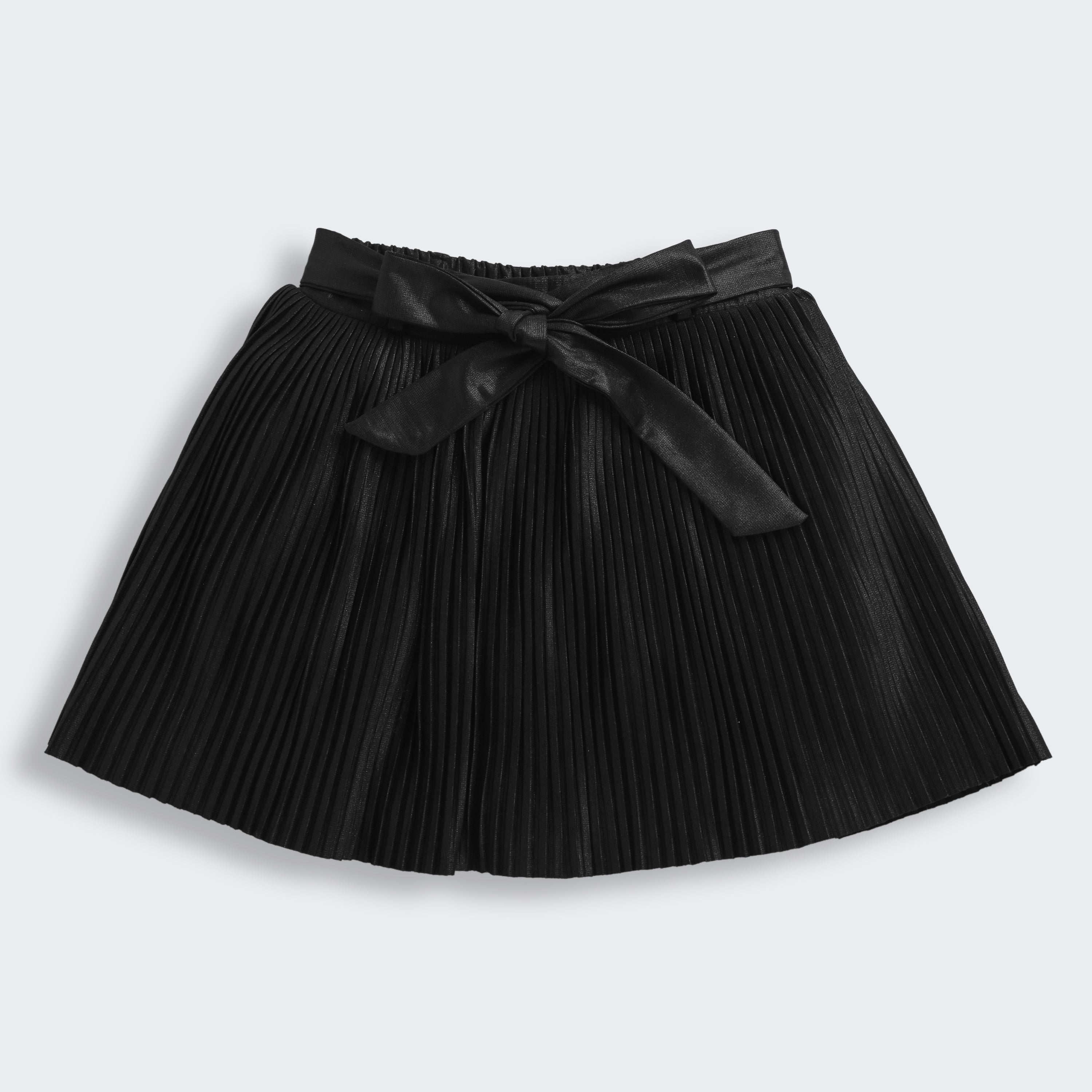 Black Pleated Skirt with Bow Belt for Girls S902
