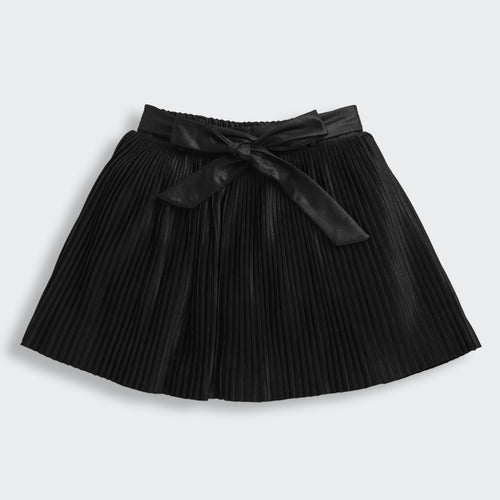 Black Pleated Skirt with Bow Belt for Girls S902
