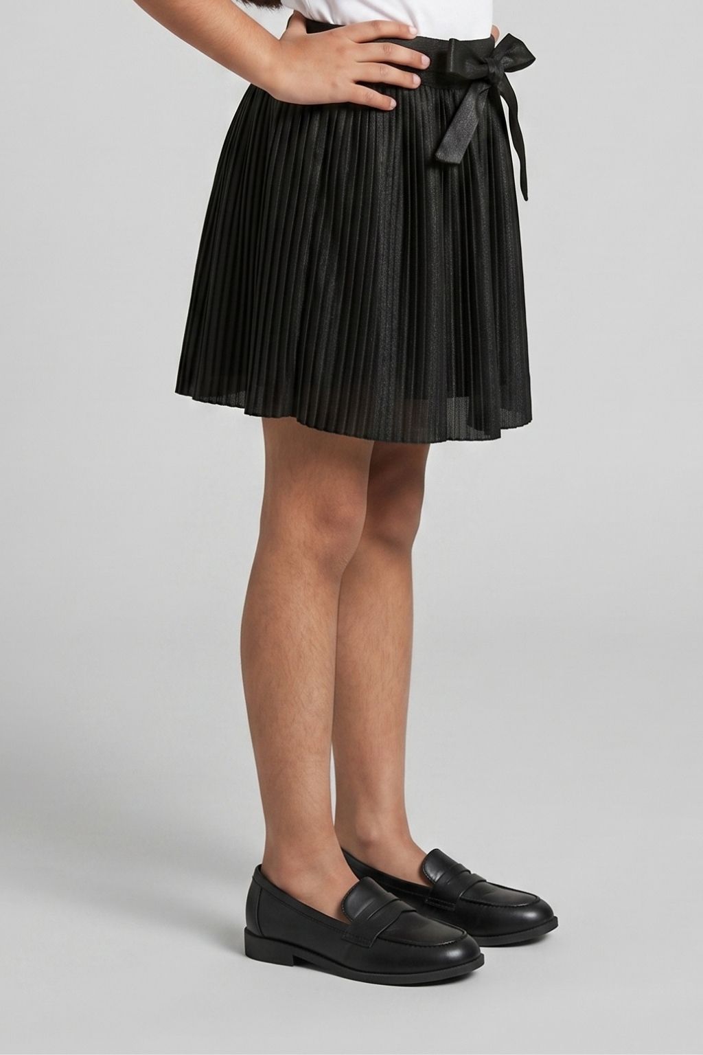 Black Pleated Skirt with Bow Belt for Girls S902