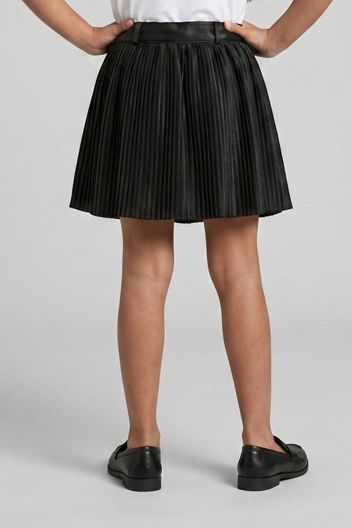Black Pleated Skirt with Bow Belt for Girls S902