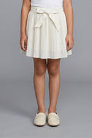 White Pleated Skirt with Bow Tie Waist for Girls S902