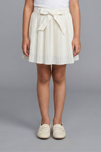 White Pleated Skirt with Bow Tie Waist for Girls S902
