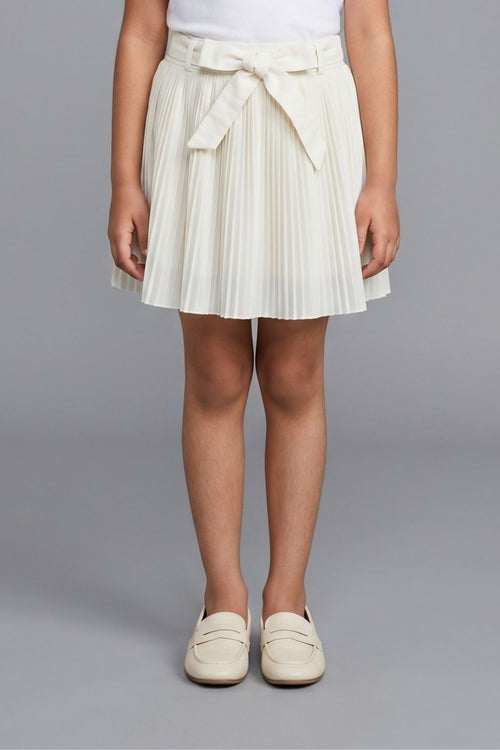 White Pleated Skirt with Bow Tie Waist for Girls S902