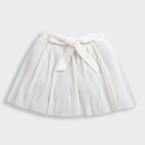 White Pleated Skirt with Bow Tie Waist for Girls S902