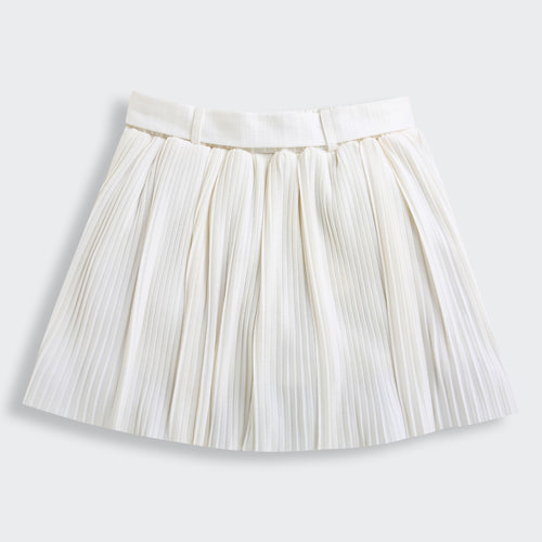 White Pleated Skirt with Bow Tie Waist for Girls S902