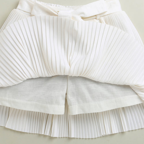 White Pleated Skirt with Bow Tie Waist for Girls S902