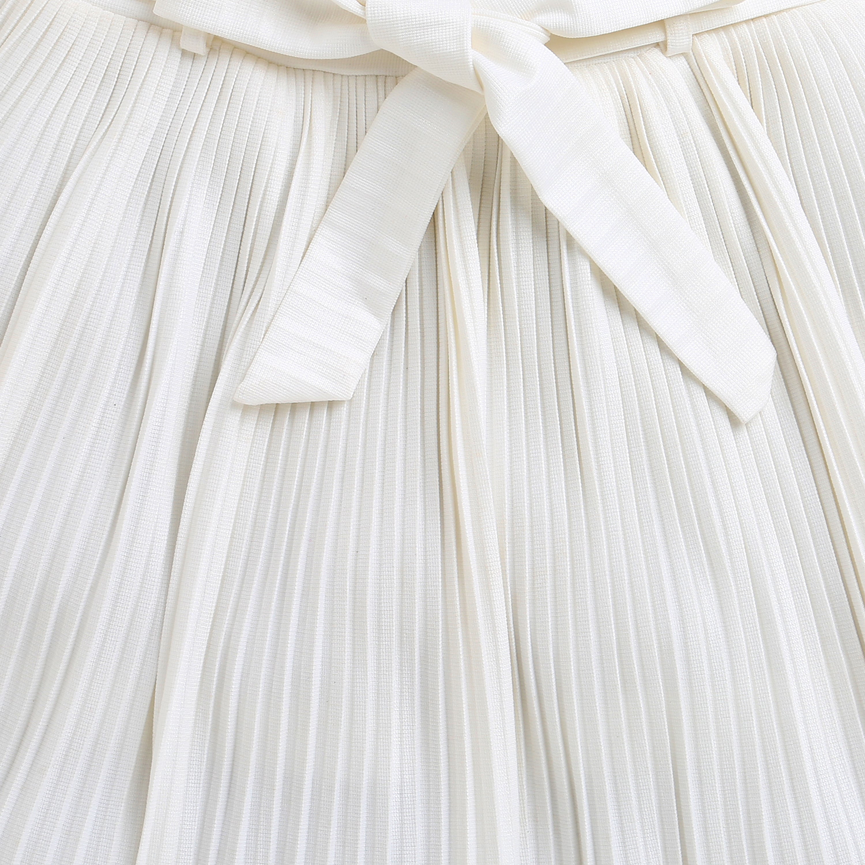 White Pleated Skirt with Bow Tie Waist for Girls S902