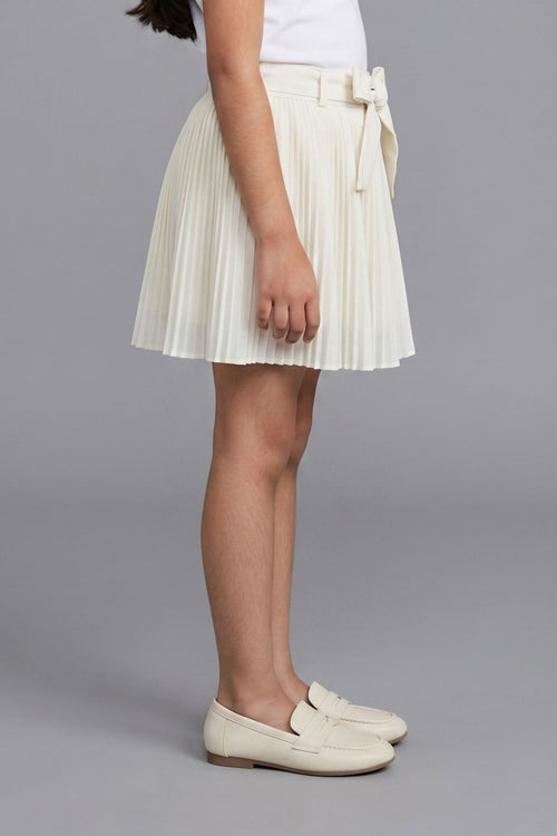 White Pleated Skirt with Bow Tie Waist for Girls S902