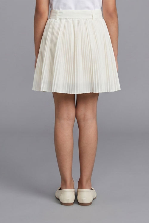 White Pleated Skirt with Bow Tie Waist for Girls S902