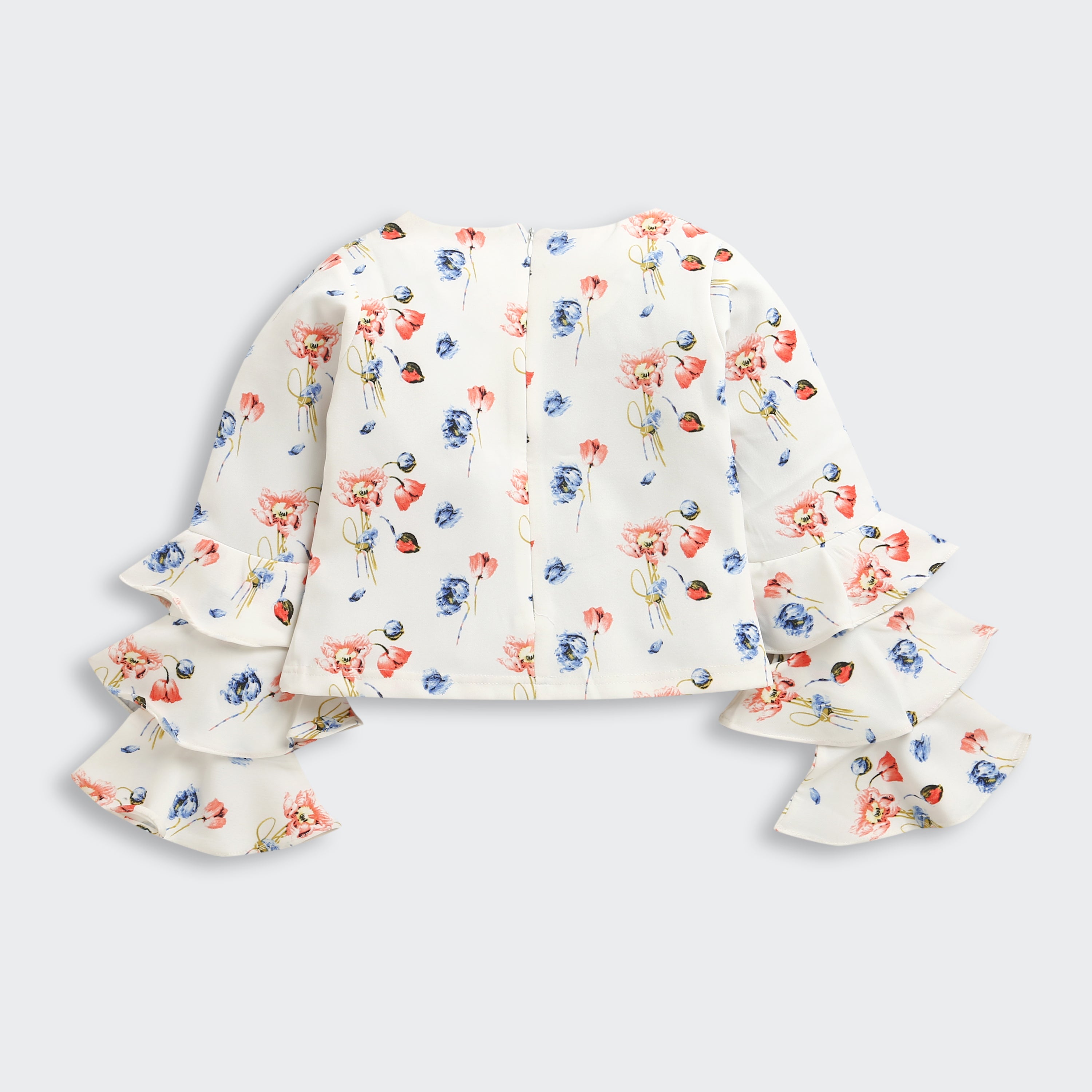 Tiny Girl Floral Co-Ord Set | Cream Printed Ruffle Sleeve Top & Wide-Leg Pants Outfit