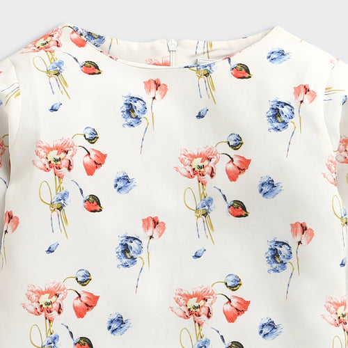 Tiny Girl Floral Co-Ord Set | Cream Printed Ruffle Sleeve Top & Wide-Leg Pants Outfit