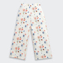 Cream Printed Ruffle Sleeve Top & Wide-Leg Pants SET1025