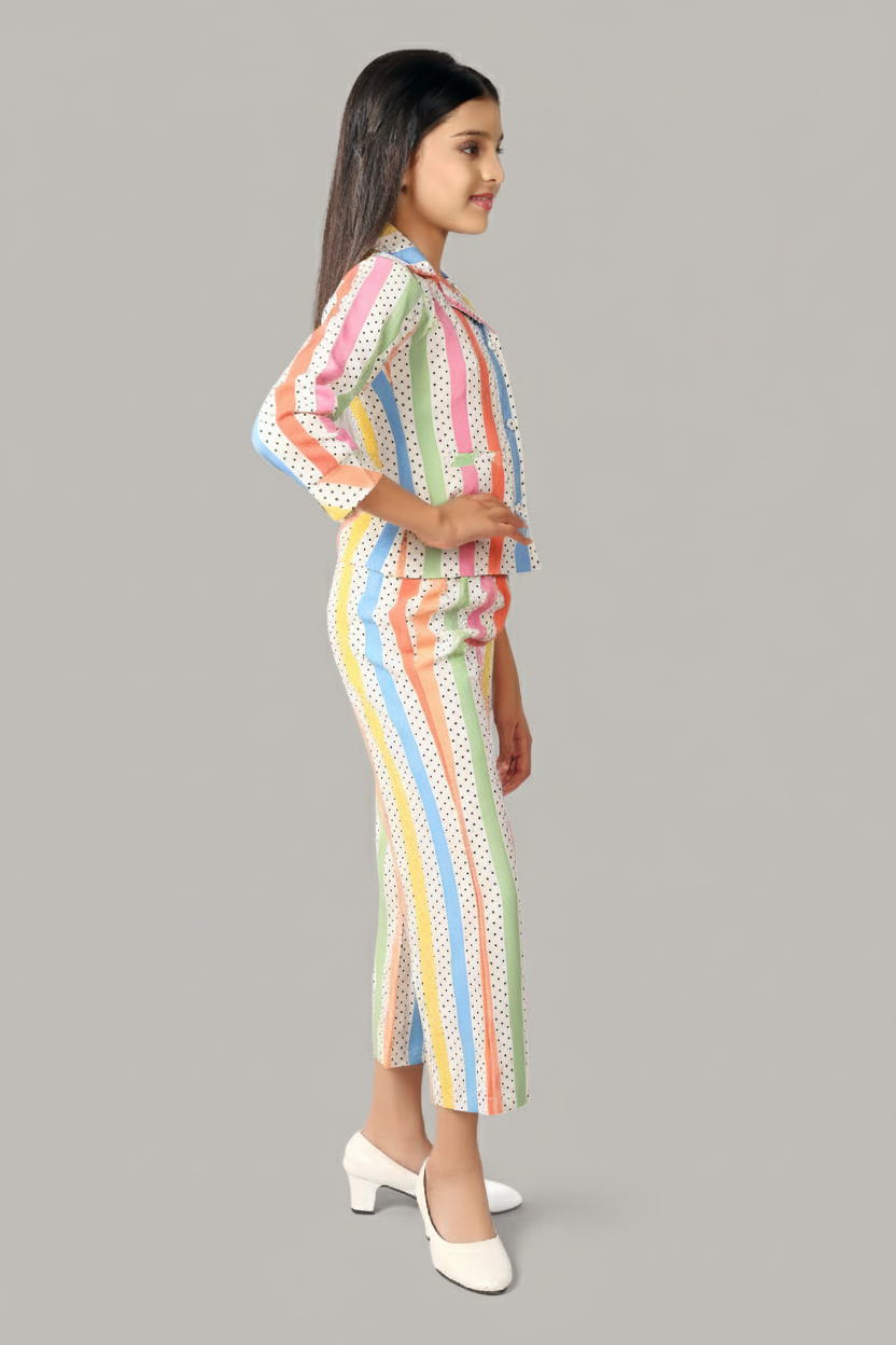 Multicolour Striped Printed Shirt & Pants Co-Ord Set 1031