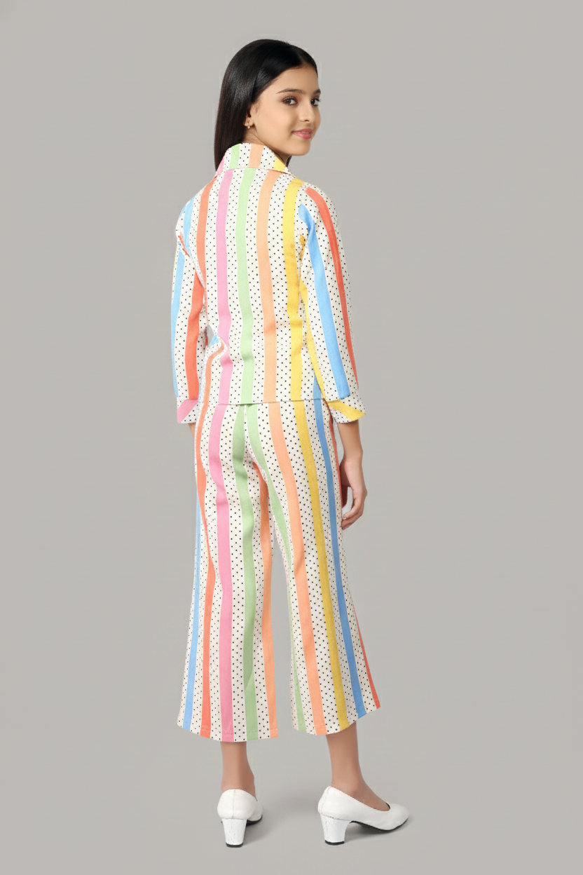 Multicolour Striped Printed Shirt & Pants Co-Ord Set 1031