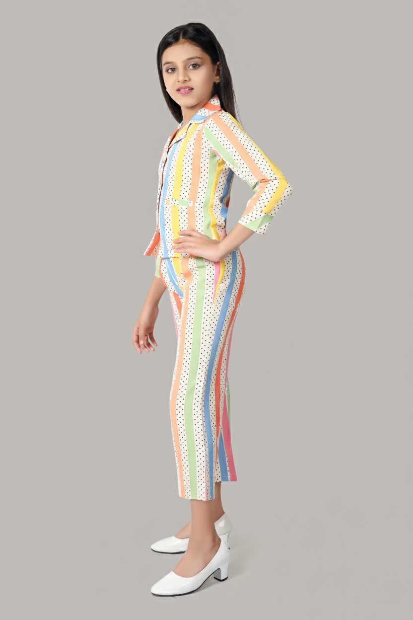 Multicolour Striped Printed Shirt & Pants Co-Ord Set 1031