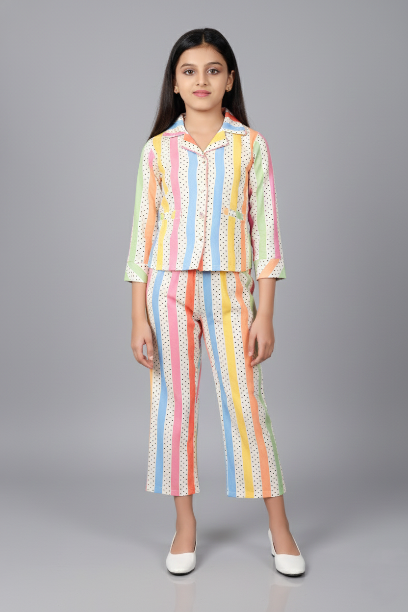 Multicolour Striped Printed Shirt & Pants Co-Ord Set 1031