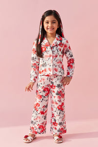 Tomato Red Floral Printed Shirt & Pants Co-Ord Set 1031
