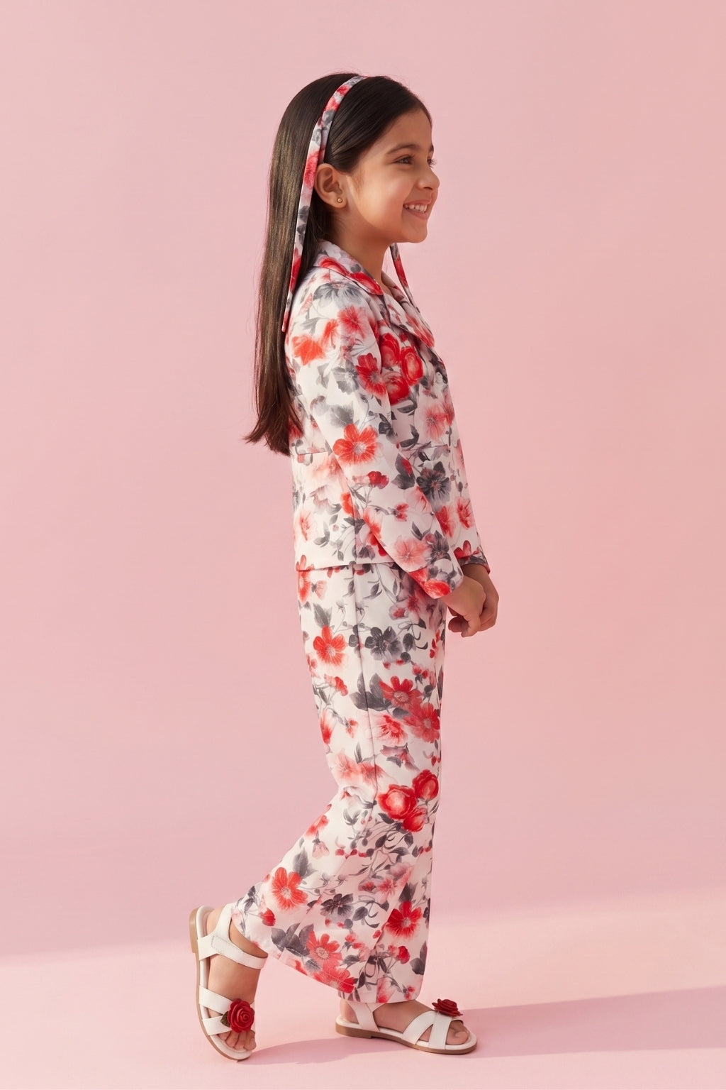 Tomato Red Floral Printed Shirt & Pants Co-Ord Set 1031