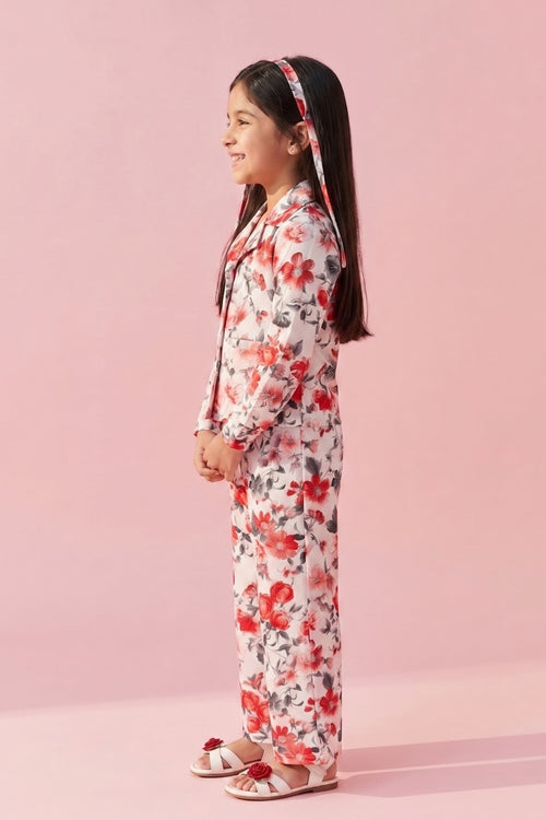 Tomato Red Floral Printed Shirt & Pants Co-Ord Set 1031