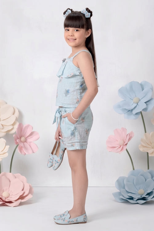 Powder Blue Floral Co-Ord Set 1075