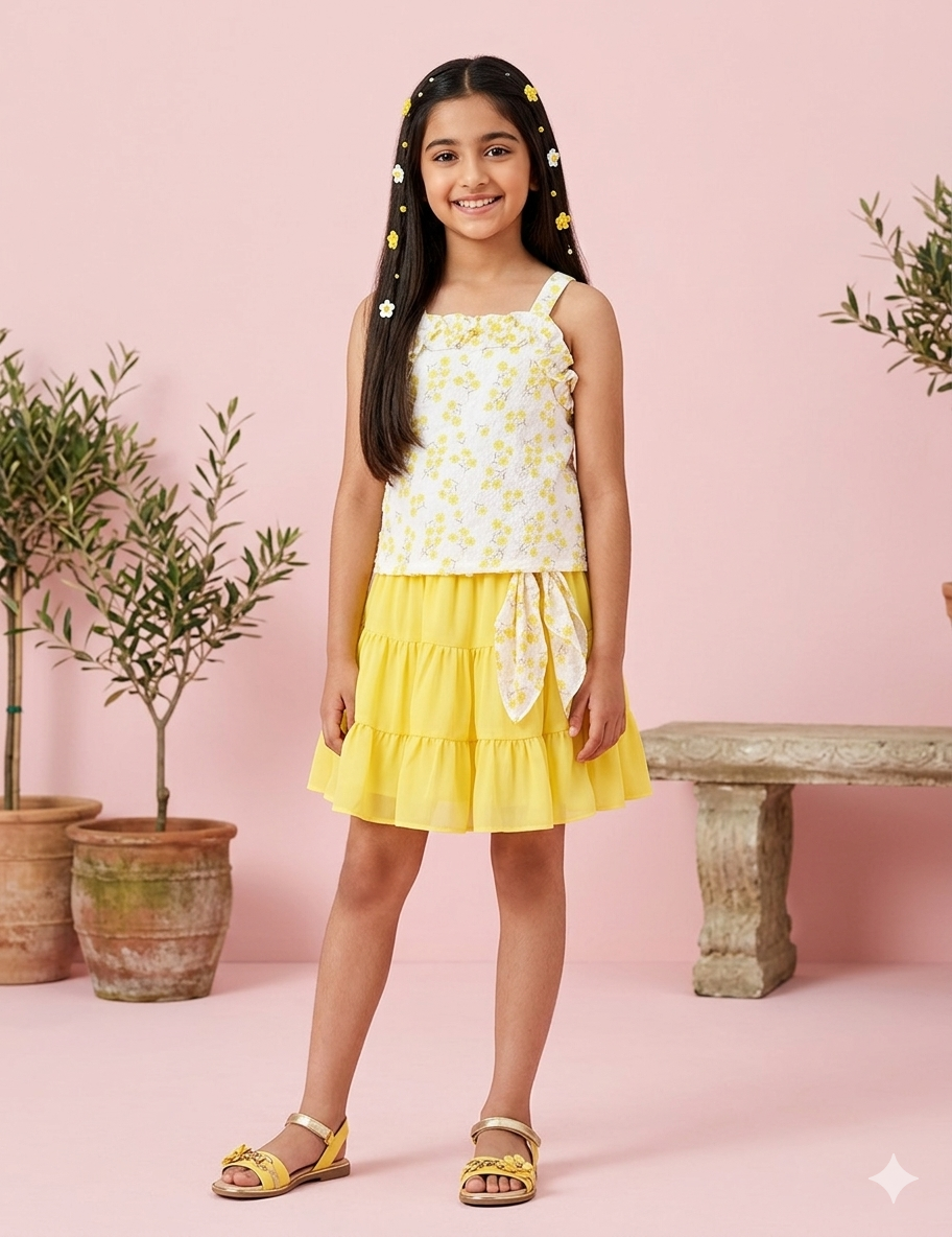 Yellow Floral Ruffle Co-Ord Set 1088