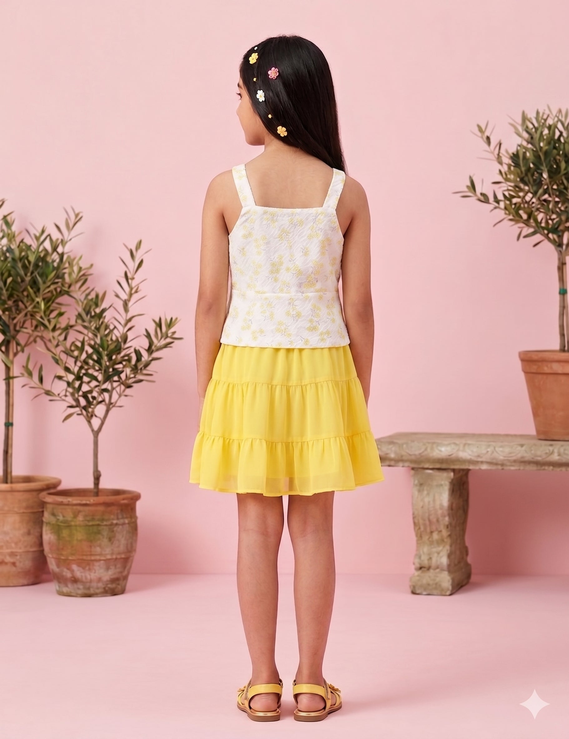 Yellow Floral Ruffle Co-Ord Set 1088