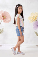 Pastel Stripe Top with Denim Shorts Co-Ord Set 1089