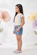 Pastel Stripe Top with Denim Shorts Co-Ord Set 1089