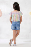 Pastel Stripe Top with Denim Shorts Co-Ord Set 1089