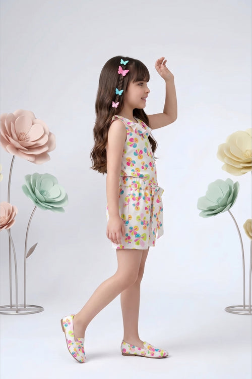 Multicolor Butterfly Print Top & Shorts Co-ord Set 2014