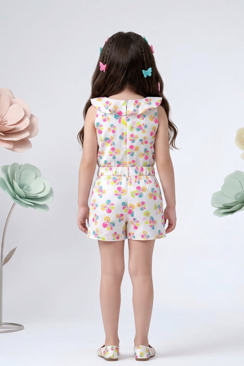 Multicolor Butterfly Print Top & Shorts Co-ord Set 2014