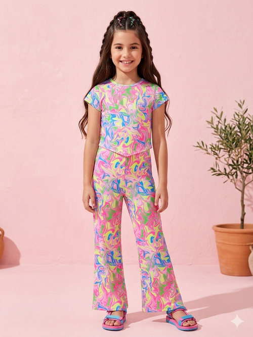 Multicolor Abstract Print Top & Pants Co-ord Set 2034