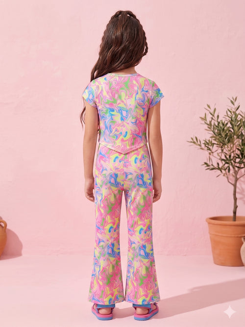 Multicolor Abstract Print Top & Pants Co-ord Set 2034
