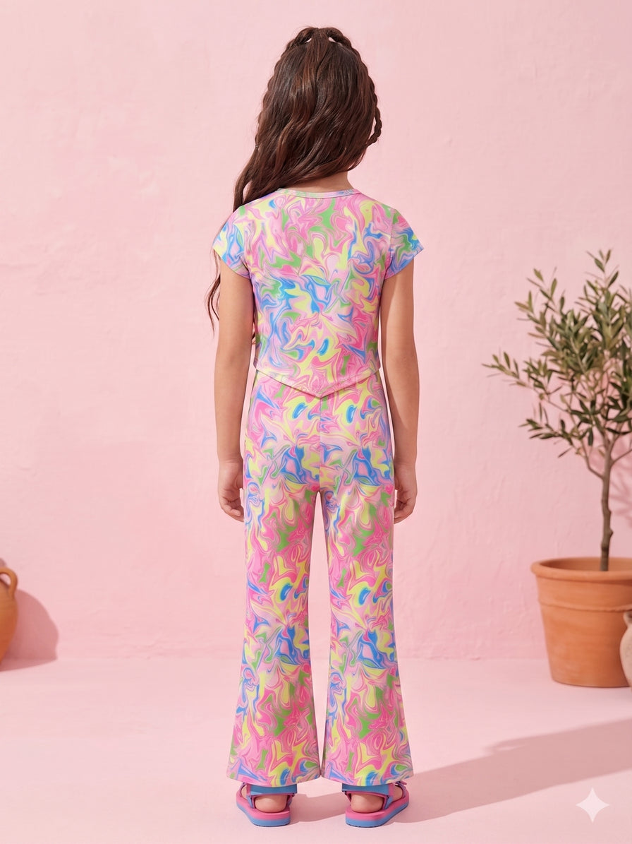 Multicolor Abstract Print Top & Pants Co-ord Set 2034