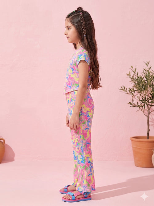 Multicolor Abstract Print Top & Pants Co-ord Set 2034