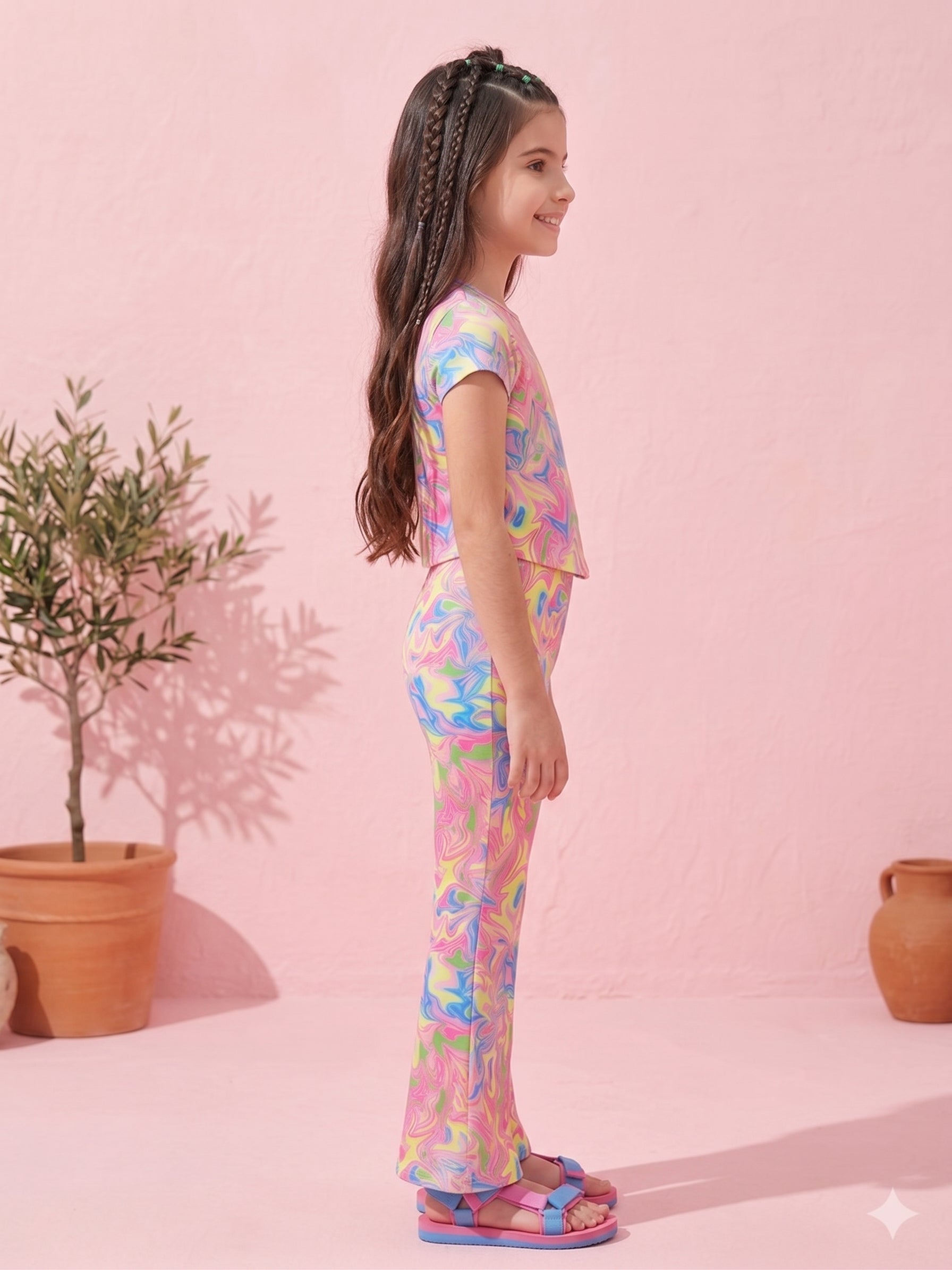 Multicolor Abstract Print Top & Pants Co-ord Set 2034