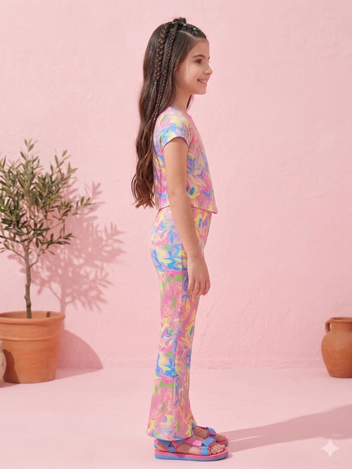 Multicolor Abstract Print Top & Pants Co-ord Set 2034